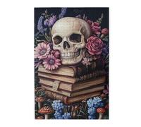 Liorosa 1000 Pcs Jigsaw Puzzle For Adult - Skull On Antique Books With Blooms, Gothic Still Life Art Wooden Puzzles,Wonderful Imagination,Unique Artwork For Adults,Gift For Friend