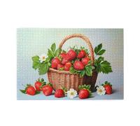 Liorosa 1000 pcs jigsaw puzzle for adults rustic woven basket overflowing with fresh strawberries, white daisies & green leaves, premium wooden still life puzzles,complete with family and friends
