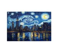 Liorosa 1000 pcs of adult wooden puzzle starry metropolis,cityscape with skyscrapers & golden starlight,vintage classic aesthetics,suitable for family recreation,enjoy the puzzle solving process