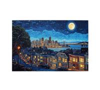 Liorosa 1000 Piece Jigsaw Puzzle For Adults Charming Waterfront City Night,Vibrant Houses With Glowing Windows & Towering Skyline,Complete With Family And Friends,Stress Relieving Pleasure