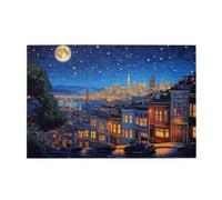 Liorosa 1000 Piece Puzzle For Adults Riverside Town At Star Sky,Warm Window Lights & Steel Bridge Under Full Moon,Deep Relaxation For Yourself,Suitable For Family Recreation And Home Wall Decor