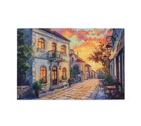 Liorosa 1000 piece puzzle for adults sunset in a european village,cobblestone street with warm glowing windows & cafe tables,vibrant colors,stress relieving pleasure,gifts for friends and family