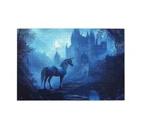 Liorosa 1000 Piece Vibrant Jigsaw Puzzle Enchanted Unicorns And Castle, Deep Blue Night Wooden Puzzles,Every Piece Is Unique,Suitable For Party Game Nights,Enjoy The Puzzle Solving Process