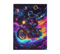 Liorosa 500 Pcs Adults Jigsaw Puzzle - Astronaut On A Motorcycle In A Galactic Wonderland.Vibrant And Unique, And Perfect For Relaxing While Unleashing Your Inner Space Explorer