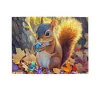 Liorosa 500 Pcs Funny Jigsaw Puzzle Autumn Treasure Hunter,Curious Squirrel With Blue Gem In Golden Forests,Unique And Beautiful,Puzzles Suitable For Entertaining With Family During Holidays