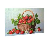 Liorosa 500 Pcs Jigsaw Puzzle For Adults Rustic Woven Basket Overflowing With Fresh Strawberries, White Daisies & Green Leaves, Premium Wooden Still Life Puzzles,Complete With Family And Friends