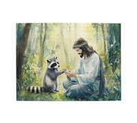 Liorosa 500 Pcs Jigsaw Puzzle - Serene Jesus,Crown Of Thorns Gently Touching Raccoon In Sunlit Forests Clearing,Watercolor Art,Pieces Fit Together Perfectly,Exercise Hands-On Skills And Thinking