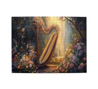 Liorosa 500 Pcs Wooden Jigsaw Puzzles - Enchanted Forests Harp,Golden-Stringed Instrument With Waterfall & Blooming Florals,Pleasure Both Body And Mind,Enjoy The Puzzle Solving Process