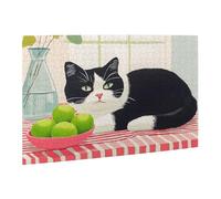 Liorosa 500 Piece Puzzle For Adults Black-And-White Cat Lounging On Tablecloth With Fresh Apples, Premium Wooden Home Decor Wooden Jigsaw Puzzle,Vibrant And Unique,Stress Relieving Pleasure