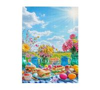 Liorosa 500 Piece Puzzle For Adults Outdoor Feast, Bask In The Beauty Of A Flower - Filled Meadow With A Table Full Of Goodies.Perfect For Stress Relief,Creating A Cheerful Atmosphere