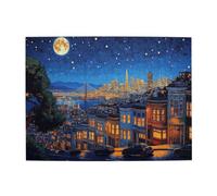Liorosa 500 Piece Puzzle For Adults Riverside Town At Star Sky,Warm Window Lights & Steel Bridge Under Full Moon,Deep Relaxation For Yourself,Suitable For Family Recreation And Home Wall Decor