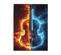 Liorosa 500 Piece Vibrant Jigsaw Puzzles Fiery Violin,Orange Inferno & Blue Frost Wooden Art Puzzle For Music Lovers,Stunningly Vibrant Colors,Enjoy Solving Puzzles With Family And Friends