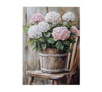 Liorosa 500 Pieces Of Adult Wooden Puzzle Rustic Hydrangea,Wooden Bucket Overflowing With Light Red & White Blooms,Retro Premium Wood Floral Art,Vintage Classic Aesthetics