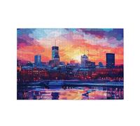 Liorosa Beautiful City Sunset 1000 Piece Jigsaw Puzzle For Adults, Fun Watercolor Art Design,Exercise Hands-On Skills And Thinking,Enjoy Solving Puzzles With Family And Friends