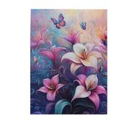 Liorosa Butterfly Flower 500 Piece Puzzle For Adults,Petals With Rainbow-Winged Butterfly In Pastel Mist, Wooden Garden Fantasy,Every Piece Is Unique,Enjoy Solving Puzzles With Your Family