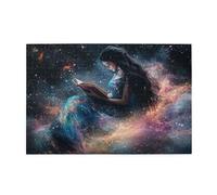 Liorosa celestial reader 1000 pieces of adult wooden puzzle, woman in starlit gown immersed in cosmic book under nebula, premium wooden fantasy art puzzles,enjoy the puzzle solving process