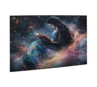 Liorosa Celestial Reader 500 Pieces Of Adult Wooden Puzzle, Woman In Starlit Gown Immersed In Cosmic Book Under Nebula, Premium Wooden Fantasy Art Puzzles,Enjoy The Puzzle Solving Process