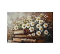 Liorosa Classic Books Stack Topped With Daisies 1000 Piece Jigsaw Puzzle For Adults,Vintage Classic Aesthetics Oil Painting Wooden Puzzles,Suitable For Family Recreation,For Reading Lovers