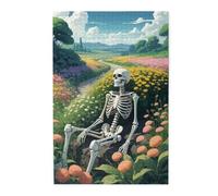 Liorosa Contemplative Skeleton Puzzles For Adults 1000 Pieces, Sunlit Bones In Golden Meadow,Pieces Fit Together Perfectly,Unique Artwork For Adult,Enjoy The Puzzle Solving Process