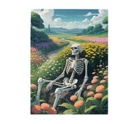 Liorosa Contemplative Skeleton Puzzles For Adults 500 Pieces, Sunlit Bones In Golden Meadow,Pieces Fit Together Perfectly,Unique Artwork For Adult,Enjoy The Puzzle Solving Process