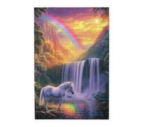 Liorosa Enchanted Cascade Puzzles For Adults 1000 Pieces - Majestic White Horse At Rainbow Waterfall In Golden Sunset, Premium Wooden Fantasy Art,Every Piece Is Unique,Stunning Artwork