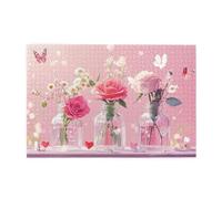 Liorosa Enchanted Floral Symphony Jigsaw Puzzles For Adults 1000 Pieces,Glass Vases With Roses & Butterflies In Pastel Wonderland,Vibrant And Unique,Enjoy The Puzzle Solving Process