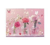 Liorosa Enchanted Floral Symphony Jigsaw Puzzles For Adults 500 Pieces,Glass Vases With Roses & Butterflies In Pastel Wonderland,Vibrant And Unique,Enjoy The Puzzle Solving Process