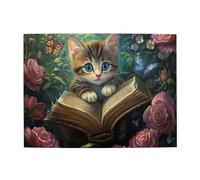 Liorosa Enchanted Garden Scene 500 Piece Jigsaw Puzzle For Adults,Kitten Reading Ancient Book Surrounded By Light Red Roses & Butterflies,Wonderful Imagination,Forget The Troubles Of Life