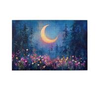 Liorosa Enchanted Moonlit Flower Forests Jigsaw Puzzles For Adults 1000 Pieces, Wooden Puzzle With Golden Crescent & Colorful Blooms, Challenging Adult Puzzle,Complete With Family And Friends
