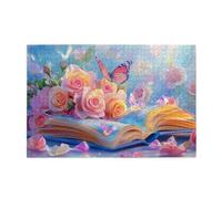 Liorosa fairy tale reading moment 1000 pieces of adult wooden puzzle,beautiful wooden puzzle with floral book decor & butterflies,soft color aesthetics,vibrant and unique,gift for friend