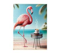 Liorosa Flamingos Coffee Hour 500 Pieces Of Adult Wooden Puzzle, Beautiful Summer Beach Scenery,Soft Color Aesthetics,Pieces Fit Together Perfectly,Enjoy The Puzzle Solving Process