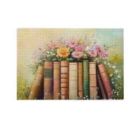 Liorosa flowering manuscript 1000 piece puzzle for adults,gilt-edged classics overflowing with pastel peonies & daisies, wooden book lover's puzzles,pieces fit together perfectly