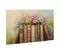 Liorosa Flowering Manuscript 500 Piece Puzzle For Adults,Gilt-Edged Classics Overflowing With Pastel Peonies & Daisies, Wooden Book Lover'S Puzzles,Pieces Fit Together Perfectly