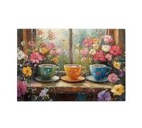 Liorosa Flowers And Coffee 1000 Piece Jigsaw Puzzle For Adults, Oil Painting Design Window Flowers,Vintage Classic Aesthetics,Enjoy The Puzzle Solving Process,Forget The Troubles Of Life