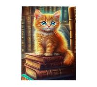 Liorosa Funny Cat Among Antique Books Jigsaw Puzzles For Adults 500 Pieces,Wooden Puzzle With Vintage Library Ambience,Every Piece Is Unique,Relax Yourself,Enjoy The Puzzle Solving Process