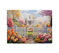 Liorosa Garden Gate To Happiness Jigsaw Puzzles For Adults 500 Pieces,Cheerful Colors Blooms Leading To Classic White Villa,Pleasure Both Body And Mind,Unique And Beautiful Design