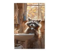 Liorosa Hand-Washing Raccoons Jigsaw Puzzles For Adults 1000 Pieces, Retro Log Cabin Bathrooms, Unique Wildlife Art Challenges,Deep Relaxation For Yourself,Enjoy The Puzzle Solving Process