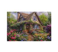 Liorosa Idyllic Thatched Cottage 1000 Pieces Of Adult Wooden Puzzle,Vibrant Flowers & Cobblestone Walkway, Serene Village Scene Jigsaw Puzzles,Vintage Classic Aesthetics,Gift For Friend