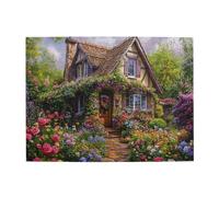 Liorosa Idyllic Thatched Cottage 500 Pieces Of Adult Wooden Puzzle,Vibrant Flowers & Cobblestone Walkway, Serene Village Scene Jigsaw Puzzles,Vintage Classic Aesthetics,Gift For Friend
