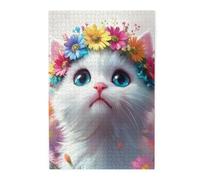 Liorosa Jigsaw Puzzles For Adults 1000 Pieces Cotton Candy Dreams,Fluffy White Cat With Watercolor Blooms In Soft Wonderland, Wooden Fairy Tale Watercolor Art,Gift For Cat Lovers And Kid