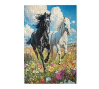 Liorosa Jigsaw Puzzles For Adults 1000 Pieces Floral Gallop,Steeds Racing Through Rainbow Wild Flowers Meadow,Soft Color Aesthetics,Suitable For Family Recreation And Home Wall Decor