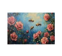 Liorosa Jigsaw Puzzles For Adults 1000 Pieces Floral Symphony,Bees With Visiting Rose Blossoms,Deep Relaxation For Yourself,Pieces Fit Together Perfectly,Suitable For Family Recreation