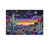 Liorosa Jigsaw Puzzles For Adults 1000 Pieces Mystic Oasis,Moonlit Saguaros & Colorful Shrubs In Cosmic Desert Landscape,Vibrant Colors,Brain Challenge,Forget The Troubles Of Life