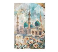 Liorosa Jigsaw Puzzles For Adults 1000 Pieces Watercolor Mosque With Blossoming Courtyard,Soft Color Aesthetics,Exercise Hands-On Skills And Thinking,Complete With Family And Friends