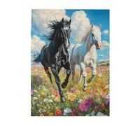 Liorosa Jigsaw Puzzles For Adults 500 Pieces Floral Gallop,Steeds Racing Through Rainbow Wild Flowers Meadow,Soft Color Aesthetics,Suitable For Family Recreation And Home Wall Decor