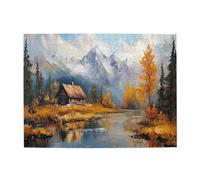 Liorosa lakeside cottage jigsaw puzzle for adults 500 pieces,cozy setting,stunning autumn landscape oil painting,exploratory hobbies and challenges,hands-on assembly of your home décor wall art