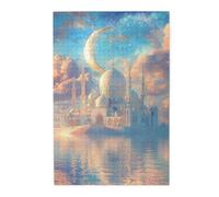 Liorosa Moonlit Mirage 1000 Pieces Of Adult Wooden Puzzle,Ethereal Floating Mosque With Crescent Moon & Star Reflections, Dreamy Islamic Architecture,Pieces Fit Together Perfectly
