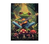 Liorosa Musical Frog In Enchanted Forests 500 Piece Vibrant Jigsaw Puzzle, Strumming Guitar On Mossy Stump Wooden Art Puzzle For Nature Lovers,Ideal For Relaxation And Family Fun