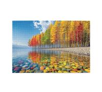 Liorosa October Symphony Puzzles For Adults 1000 Pieces,Sun-Dappled Birch Trees With Rainbow Leaves Over Waters, Challenging Fall Landscape,Complete With Family And Friends,Stunning Artwork