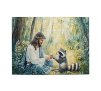 Liorosa Peaceful Forests 500 Pieces Of Adult Wooden Puzzle,Jesus And Curious Raccoon In Dappled Sunlight.Vibrant And Unique,Pleasure Both Body And Mind,Enjoy Solving Puzzles With Your Family